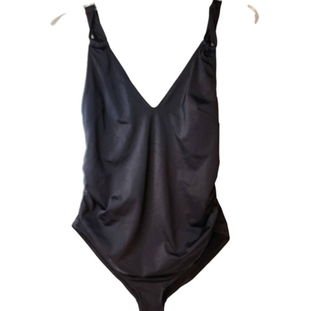 ASOS Swim Womens Black Ruched V-Neck One Piece Swimsuit Size‎ 6 US 09129440